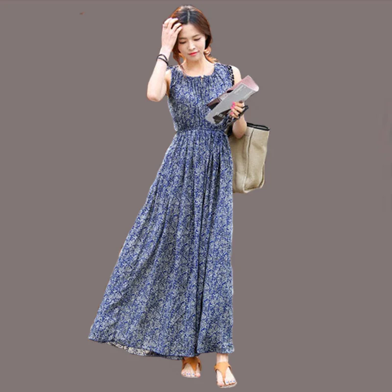 summer elegant dress women Sleeveless Elastic waist Floral Print Dresses blue casual boho long dress 1080
summer elegant dress women Sleeveless Elastic waist Floral Print Dresses blue casual boho long dress 1080
