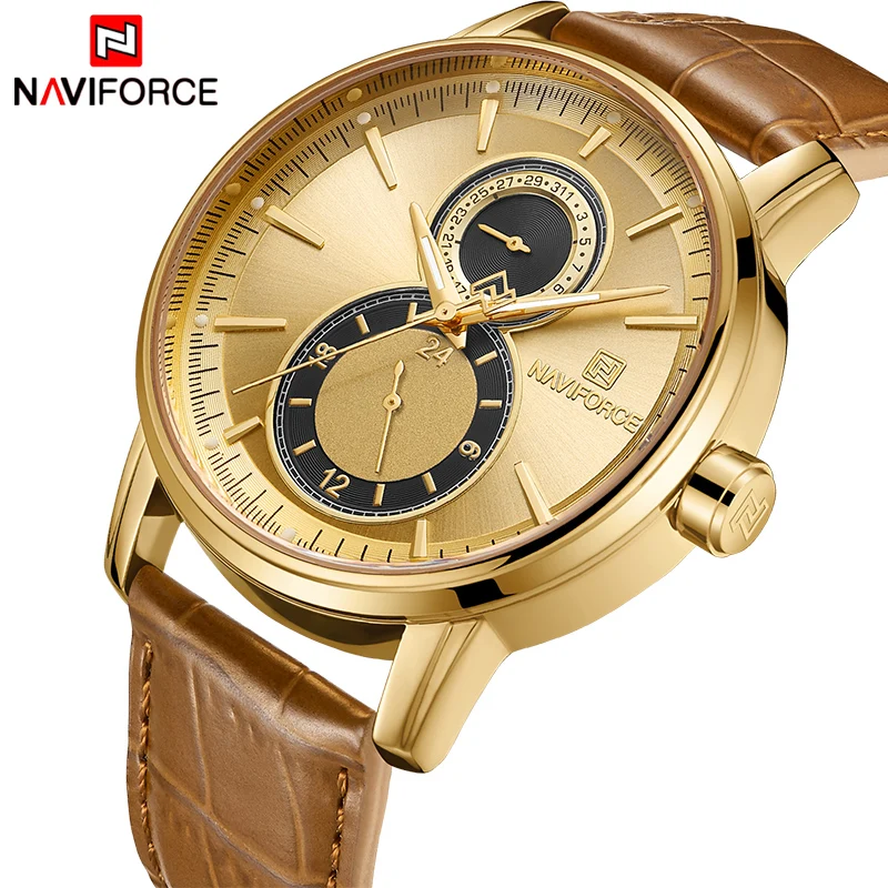 NAVIFORCE Mens Watch Date 24 hours Display Business Gold Watches Sport Fashion Wristwatch Waterproof Men Clock Relogio Masculino
NAVIFORCE Mens Watch Date 24 hours Display Business Gold Watches Sport Fashion Wristwatch Waterproof Men Clock Relogio Masculino