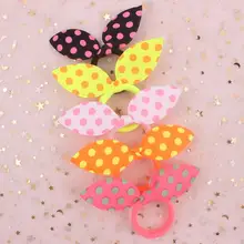 2019 Moda material de Pano super orange pontos grandes orelhas de Coelho meninas Cabeça corda Faixas de Cabelo Elásticos acessórios de cabelo para as mulheres 1 pcs(China)