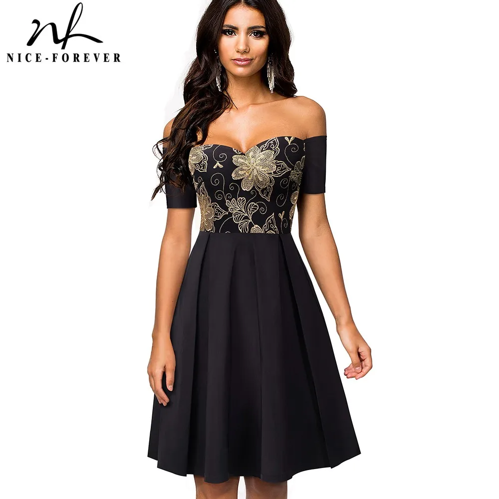 Nice-forever Vintage Embroidery Lace Patchwork Sexy Off Shoulder vestidos A-Line Pinup Business Party Women Flare Dress A076
Nice-forever Vintage Embroidery Lace Patchwork Sexy Off Shoulder vestidos A-Line Pinup Business Party Women Flare Dress A076