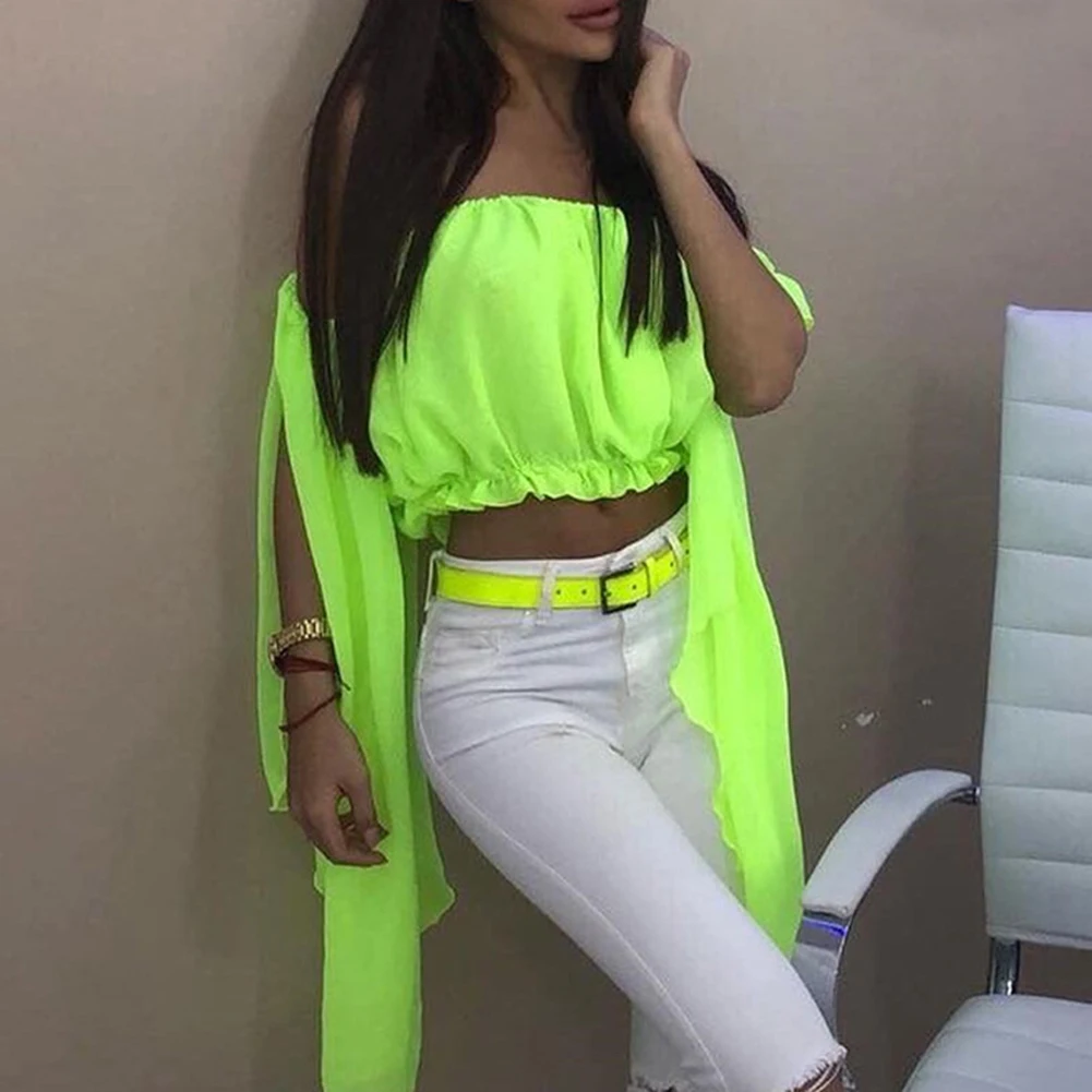 Summer Fashion Sexy Off Shoulder Short Crop Chiffon Blouse Women Long Sleeve Slash Neck Shirts Blouses Female Tops Green/Orange
Summer Fashion Sexy Off Shoulder Short Crop Chiffon Blouse Women Long Sleeve Slash Neck Shirts Blouses Female Tops Green/Orange
