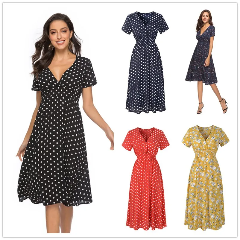 2019 Summer Beach Boho Dress Chiffon Women Short Sleeve Dot Dress Casual V-Neck Floral Print Female Sexy Party Dresses Vestidos
2019 Summer Beach Boho Dress Chiffon Women Short Sleeve Dot Dress Casual V-Neck Floral Print Female Sexy Party Dresses Vestidos