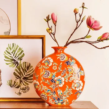 Chinese American red pastel hand-painted ceramic flat mouth vase ornaments retro European model room entrance of TV cabinet
Chinese American red pastel hand-painted ceramic flat mouth vase ornaments retro European model room entrance of TV cabinet