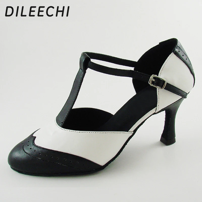 DILEECHI Brand White Real leather T-Strap Latin modern dance shoes Women's High heels 7.5cm Autumn and Winter Black party shoes
DILEECHI Brand White Real leather T-Strap Latin modern dance shoes Women's High heels 7.5cm Autumn and Winter Black party shoes