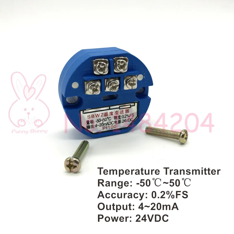 Temperature Transmitter Pt100 RTD Module -50~50C Output 4-20mA Power DC24V Accuracy 0.2%FS 0~100C/ 150/ 200C/ 300C/ -20~80C
Temperature Transmitter Pt100 RTD Module -50~50C Output 4-20mA Power DC24V Accuracy 0.2%FS 0~100C/ 150/ 200C/ 300C/ -20~80C