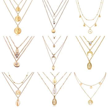 17KM Bohemian Shell Multi layer Necklaces For Women Girl Fashion Gold Sliver Color Long Moon Pendant Necklace Collar Jewelry
17KM Bohemian Shell Multi layer Necklaces For Women Girl Fashion Gold Sliver Color Long Moon Pendant Necklace Collar Jewelry
