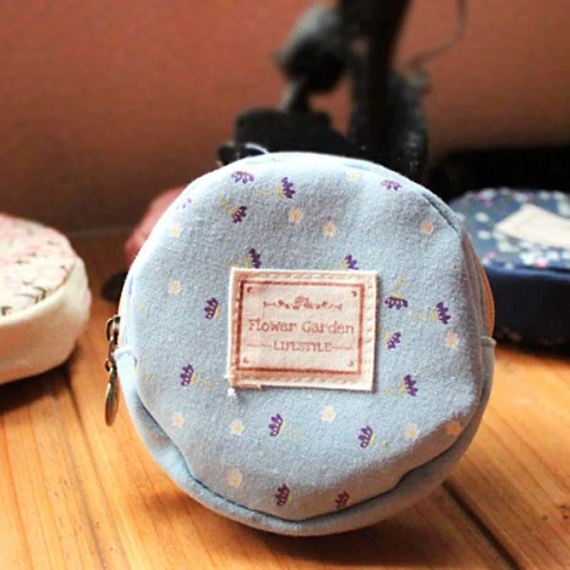 Floral Fabric Circular Zipper Coin Purse
