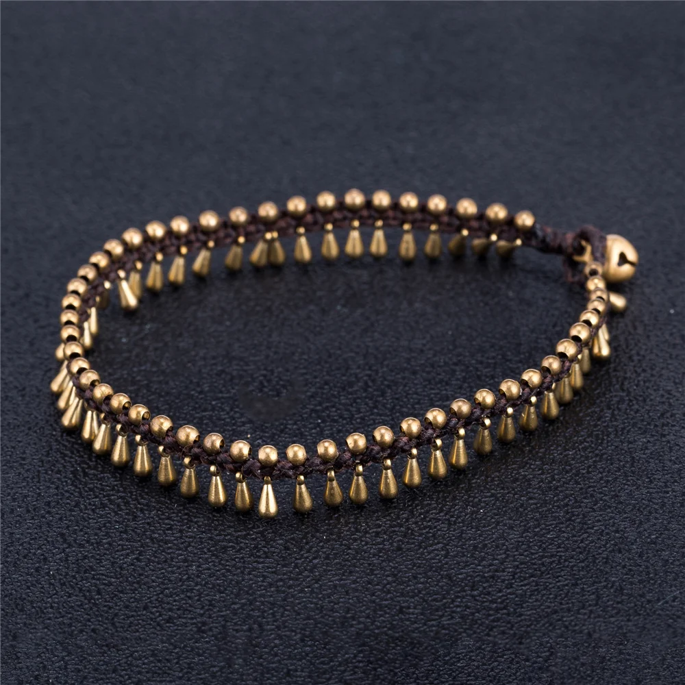 

2018 Handmade Anklets For Women Hand-Woven Water Drop Shape Alloy Wax Rope Chain Bracelet Vintage Anklet Foot Chain On The Leg