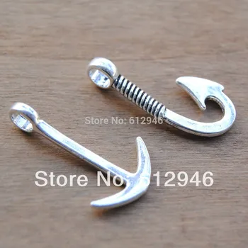 50pcs (25pcs hook and 25pcs anchor) Silver Color Anchor and Fish Hook Charm Pendant Assortment Set Jewelry Findings A517/A518
50pcs (25pcs hook and 25pcs anchor) Silver Color Anchor and Fish Hook Charm Pendant Assortment Set Jewelry Findings A517/A518
