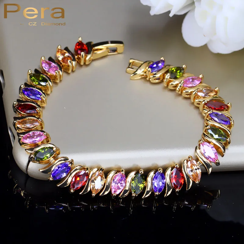 Pera American Fashion Women Charm Bracelet Jewelry Multi Colored Marquise Shape Connected Cubic Zirconia With Gold Color B067
Pera American Fashion Women Charm Bracelet Jewelry Multi Colored Marquise Shape Connected Cubic Zirconia With Gold Color B067