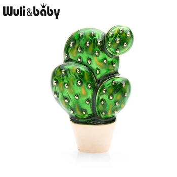 

Wuli&baby Green Enamel Cactus Brooches For Women Alloy Flower Brooch Pins Gifts