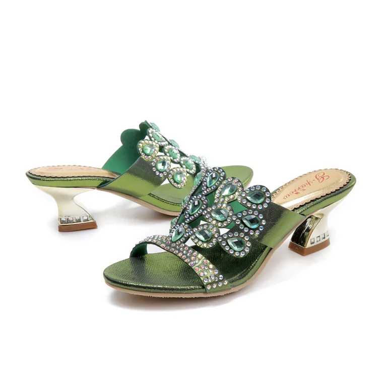 2016 New Diamond Sandals Green Cheap Chunky High Heels Best Luxury Casual Shoes Ladies Leather Slippers10