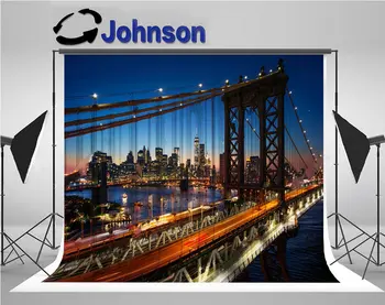 

New York City skyline night sunset manhattan brooklyn bridge background Vinyl cloth Computer print party photo backdrop