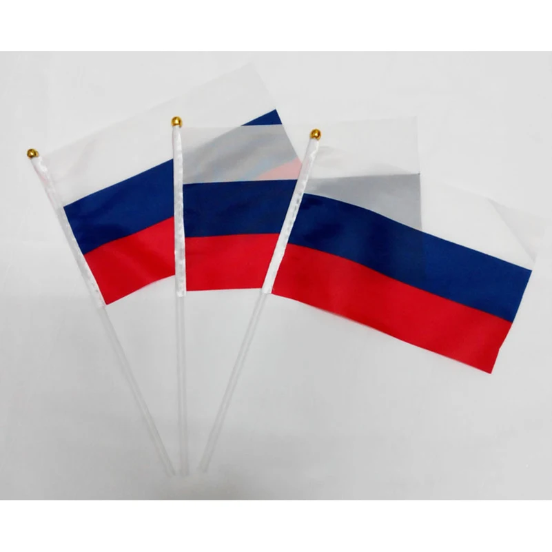 Image Russia National Flags with Plastic Flagpoles hand waving flags Activity parade Sports Home Decoration 21*14cm 5pcs