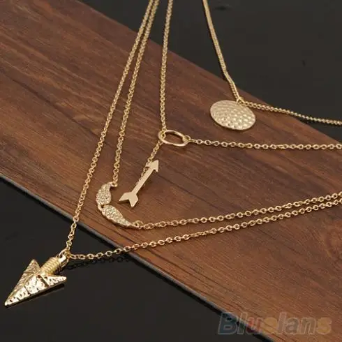 New Design Multiwall Set Punk Gold Angel Wings Arrows Collares Pendant Necklace 2J37 
New Design Multiwall Set Punk Gold Angel Wings Arrows Collares Pendant Necklace 2J37