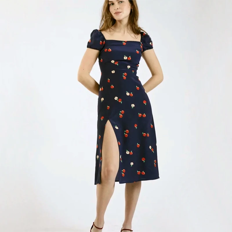 2019 summer vintage elegant Women Square Neck Apple Print Midi Dress with Side Split Beach long Vestidos
2019 summer vintage elegant Women Square Neck Apple Print Midi Dress with Side Split Beach long Vestidos