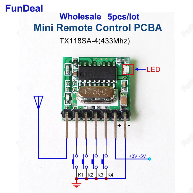 Wholesale 5pcs 433Mhz Mini Superheterodyne RF wireless transmitter module 1527 EV1527 Learning code For Gate garage door control
Wholesale 5pcs 433Mhz Mini Superheterodyne RF wireless transmitter module 1527 EV1527 Learning code For Gate garage door control