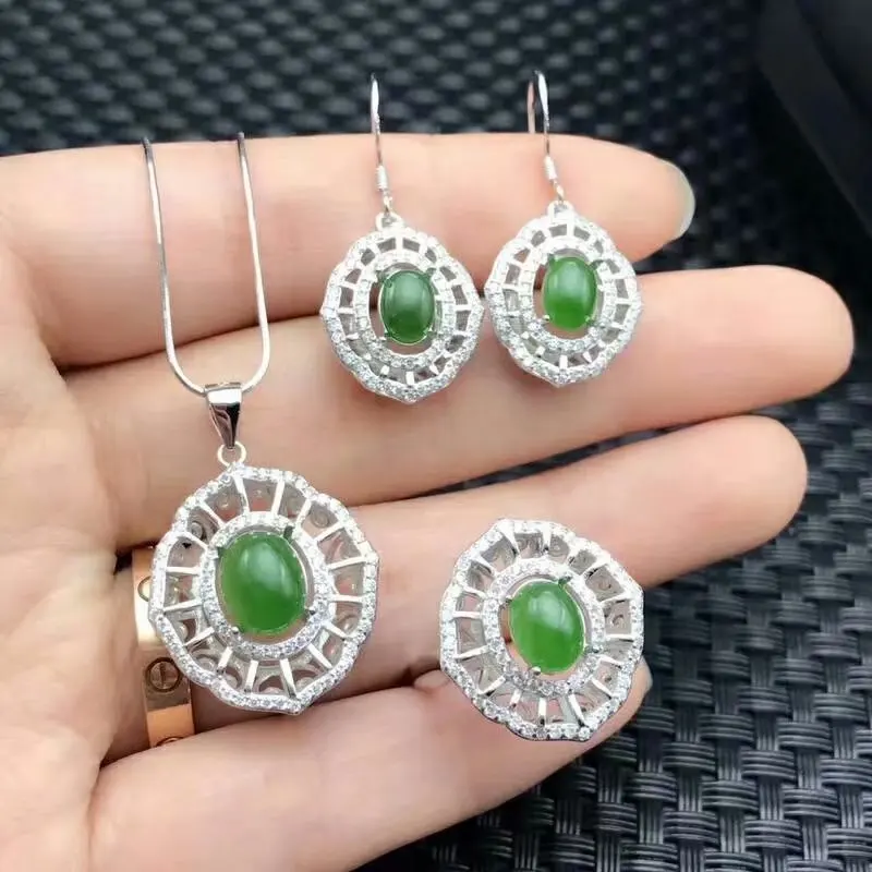 Фото SHILOVEM 925 STERLING SILVER Natural Jasper STUD earrings rings pendants send necklace fine Jewelry women wedding | Украшения и