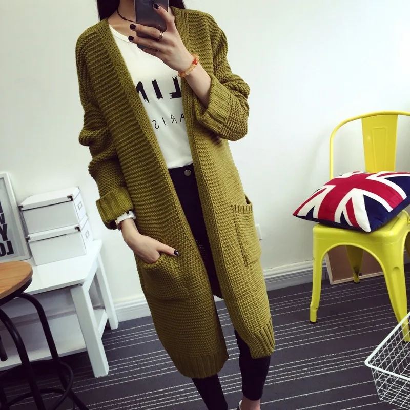 long knitted Cardigan Women Sweater casual Pocket Poncho Plus Size Coat Loose Sweaters vestidos Cardigans DX561 |