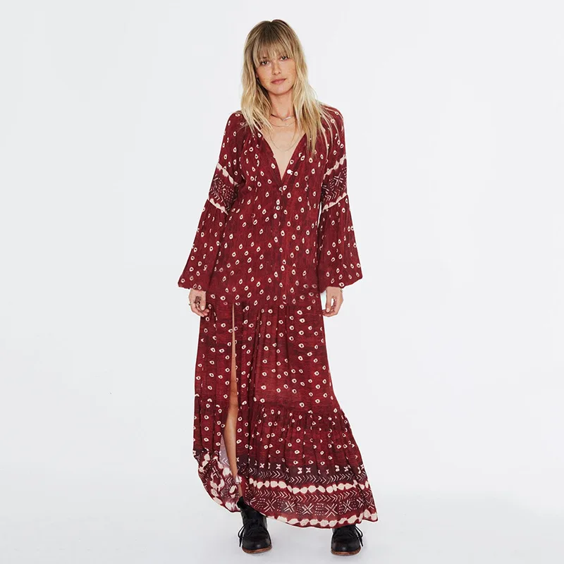 Spring Sexy Side Split Printed Dress Women Long Lantern Sleeve Loose Floral Printed Maxi Dress Casual Long Dresses with Buttons
Spring Sexy Side Split Printed Dress Women Long Lantern Sleeve Loose Floral Printed Maxi Dress Casual Long Dresses with Buttons