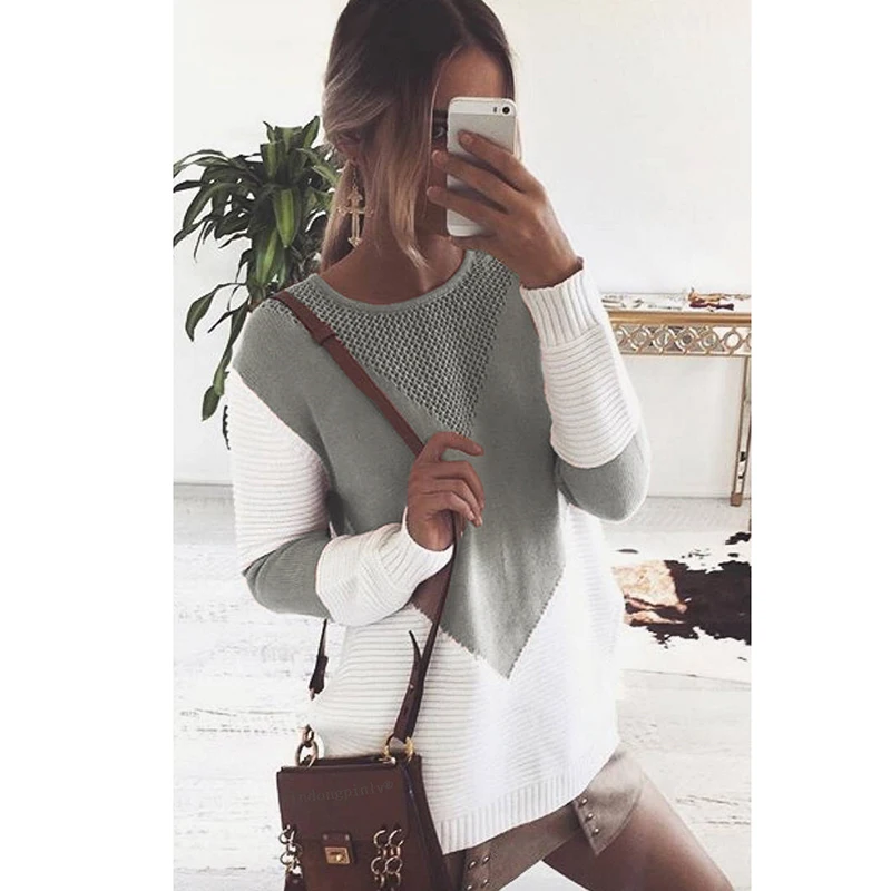 Women Knitted Sweater Female O Neck Long Sleeve Splice Color Knitwear Casual Autumn Winter Pullover Jumper Grey/Black/Khaki
Women Knitted Sweater Female O Neck Long Sleeve Splice Color Knitwear Casual Autumn Winter Pullover Jumper Grey/Black/Khaki