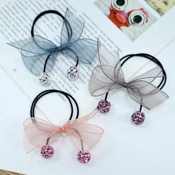 

Boutique 15pcs Fashion Glitter Gemstone Pom Pom Bow Hair Ties Solid Gauze Bowknot Elastic Hair Bands Princess Hair Accessories