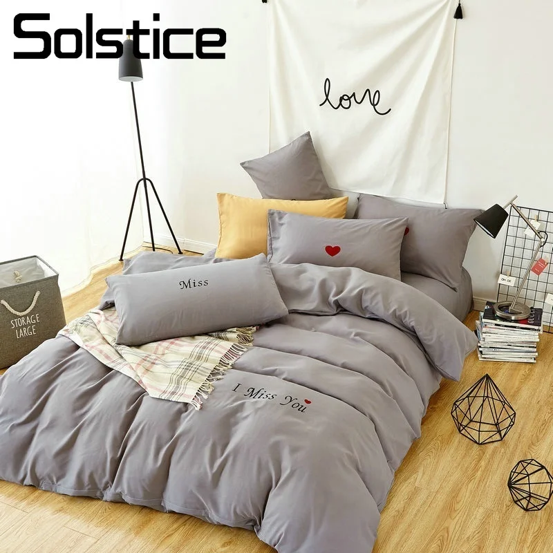 Simple Plain Pure Dark Gray Bedding Set Duvet Cover Comforter Cover PillowCase
