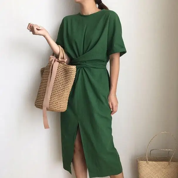Summer Wrap Dress Women Loose Simple Casual Long Side Split Bandage White/Green/Brown Korean Dress 2018 WF66
Summer Wrap Dress Women Loose Simple Casual Long Side Split Bandage White/Green/Brown Korean Dress 2018 WF66