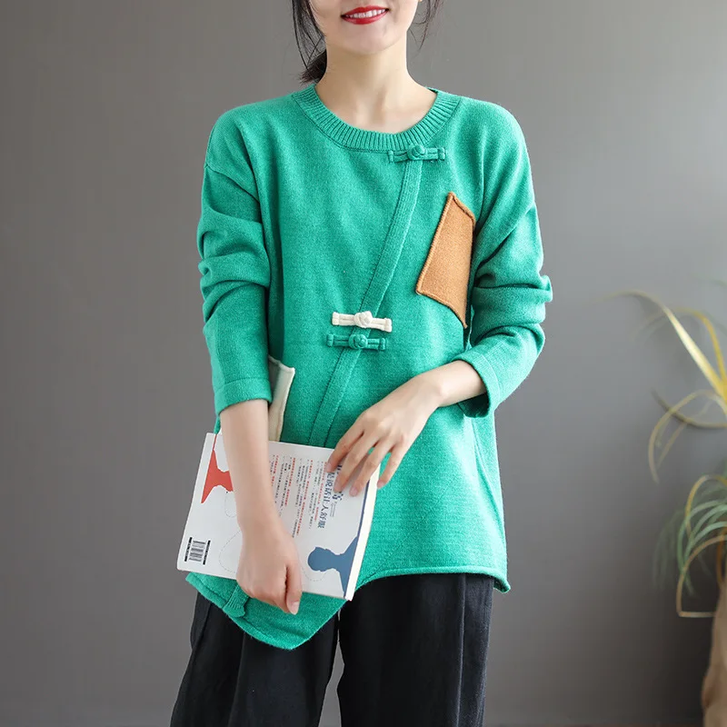 autumn national style patch hem irregular core yarn sweater retro buckle knit sweater pullover js
autumn national style patch hem irregular core yarn sweater retro buckle knit sweater pullover js