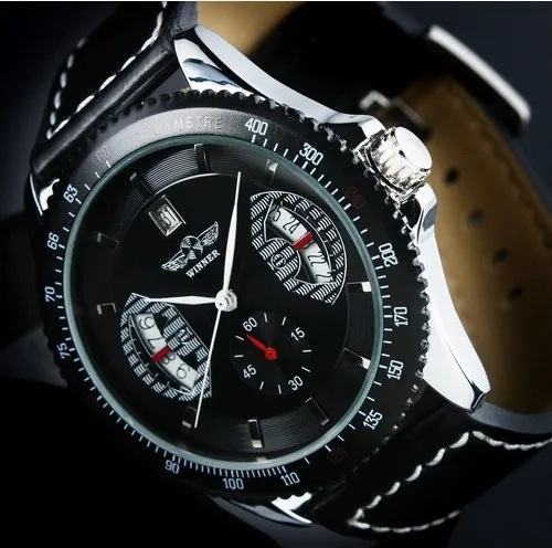 WINNER Men Fashion Auto Mechanical Watch Leather Strap Sub Dial Date Display Tachometer Top Brand Luxury Wrist Watch
WINNER Men Fashion Auto Mechanical Watch Leather Strap Sub Dial Date Display Tachometer Top Brand Luxury Wrist Watch
