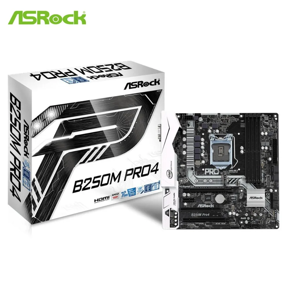 ASRock B250M Pro4 For Intel B250 LGA 1151 Socket SATA 6Gb/s Ultra M.2 interface USB 3.0 Type-C DDR4 Micro ATX Desktop Mainboard
ASRock B250M Pro4 For Intel B250 LGA 1151 Socket SATA 6Gb/s Ultra M.2 interface USB 3.0 Type-C DDR4 Micro ATX Desktop Mainboard