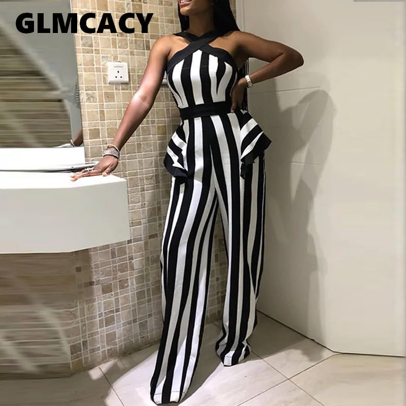 Women Stripe Printed Halter Wide Leg Bodycon Jumpsuits Casual Sleeveless High Waist Slim Fit Office Lady Night Club Jumpsuits
Women Stripe Printed Halter Wide Leg Bodycon Jumpsuits Casual Sleeveless High Waist Slim Fit Office Lady Night Club Jumpsuits