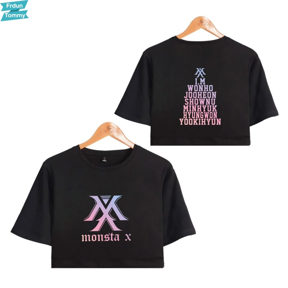 MONSTA X Hot Group Korea Женская Сексуальная короткая футболка с открытым пупком Футболка