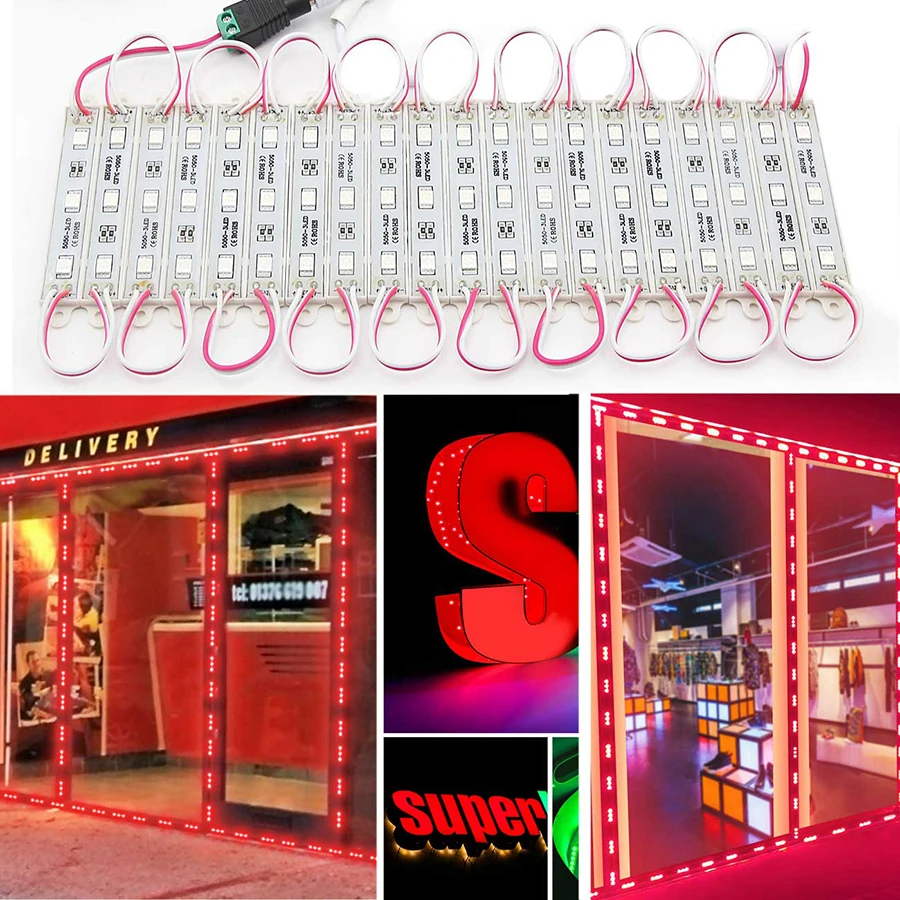 LED Module SMD 5050 3 LED DC12V Waterproof Advertisement Sign Letter Storefront Strip Lamp Modules Light Red Color (5)