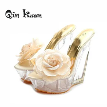 Qin Kuan Women Sandal Shoes Transparent Ultra High Heels Slippers Shaped Resin Flower Ladies Wedges Shoes Plus Size 34-40
Qin Kuan Women Sandal Shoes Transparent Ultra High Heels Slippers Shaped Resin Flower Ladies Wedges Shoes Plus Size 34-40