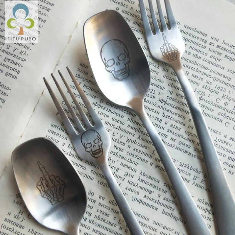 1Pc Creative Skeleton Skull Printed Spoons Forks Stainless Steel Fork Spoon Tableware Cooking Tool Kitchen Accessories GYH
1Pc Creative Skeleton Skull Printed Spoons Forks Stainless Steel Fork Spoon Tableware Cooking Tool Kitchen Accessories GYH