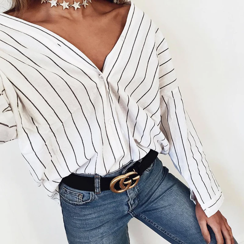2019 Women New Loose Work Shirts Fashion Color Striped Blouse V-Neck Batwing Sleeve Casual Button Blouse Fashion Tops
2019 Women New Loose Work Shirts Fashion Color Striped Blouse V-Neck Batwing Sleeve Casual Button Blouse Fashion Tops