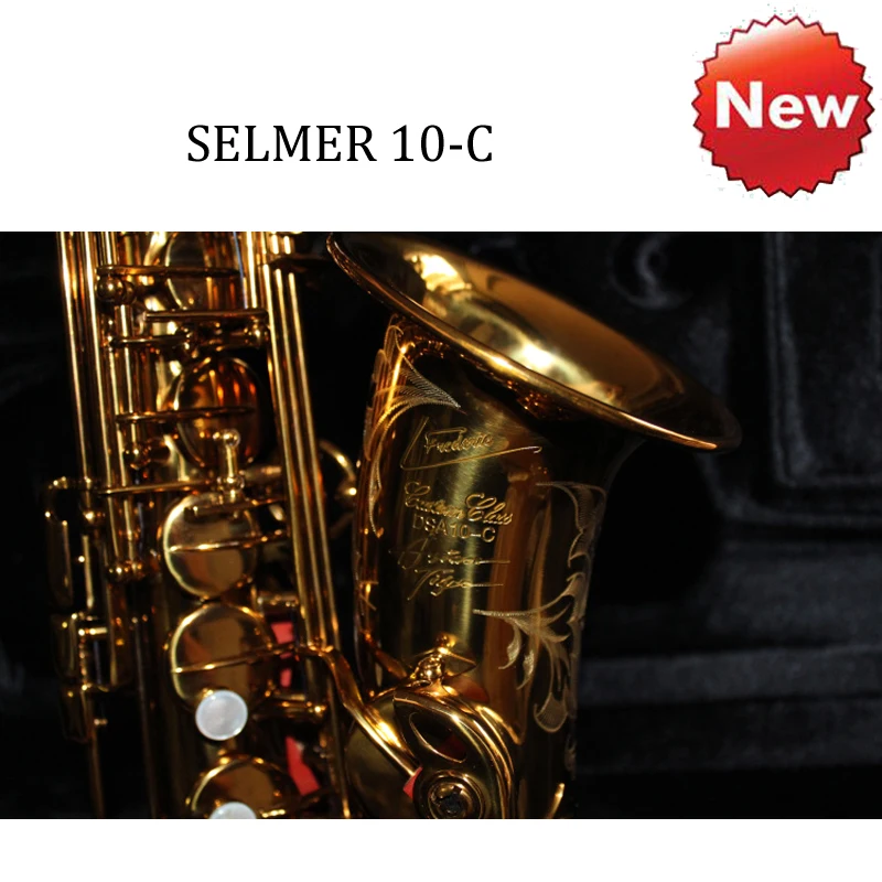 

Copy Selmer 10-C Alto Saxophone, Near Mint, 97% Original Gold Lacquer Sax Eb Tone with mouthpiece ,case,gloves,reeds