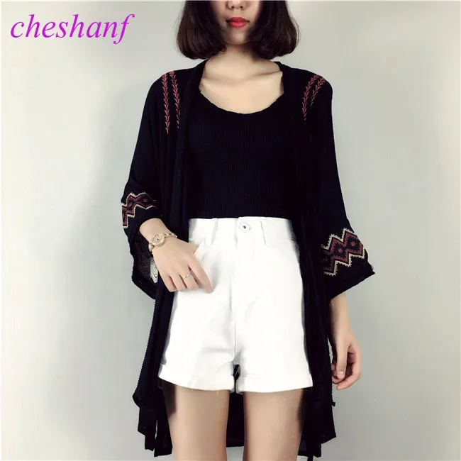 Cheshanf Embroidery Summer Cardigan Black White Kimono Cardigan Women Beach Loose Cardigan Hot Sale
Cheshanf Embroidery Summer Cardigan Black White Kimono Cardigan Women Beach Loose Cardigan Hot Sale