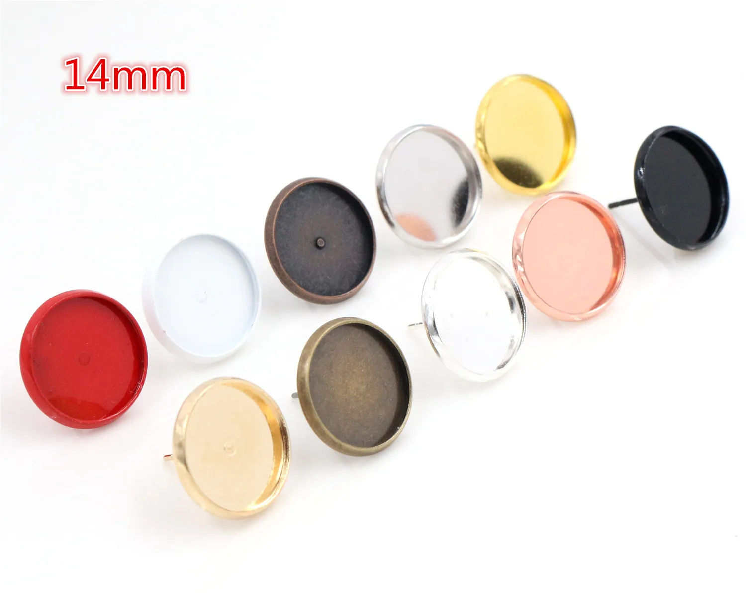 14mm 20pcs 11 Colors Plated Earring Studs,Earrings Blank/Base,Fit 14mm Glass Cabochons,earring setting;Earring Bezels 
14mm 20pcs 11 Colors Plated Earring Studs,Earrings Blank/Base,Fit 14mm Glass Cabochons,earring setting;Earring Bezels