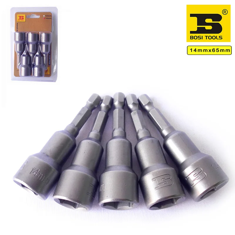 BOSI 1/4" Hex Shank Magnetic Power Nut Setters 5PC/Pack 14mm/L65mm