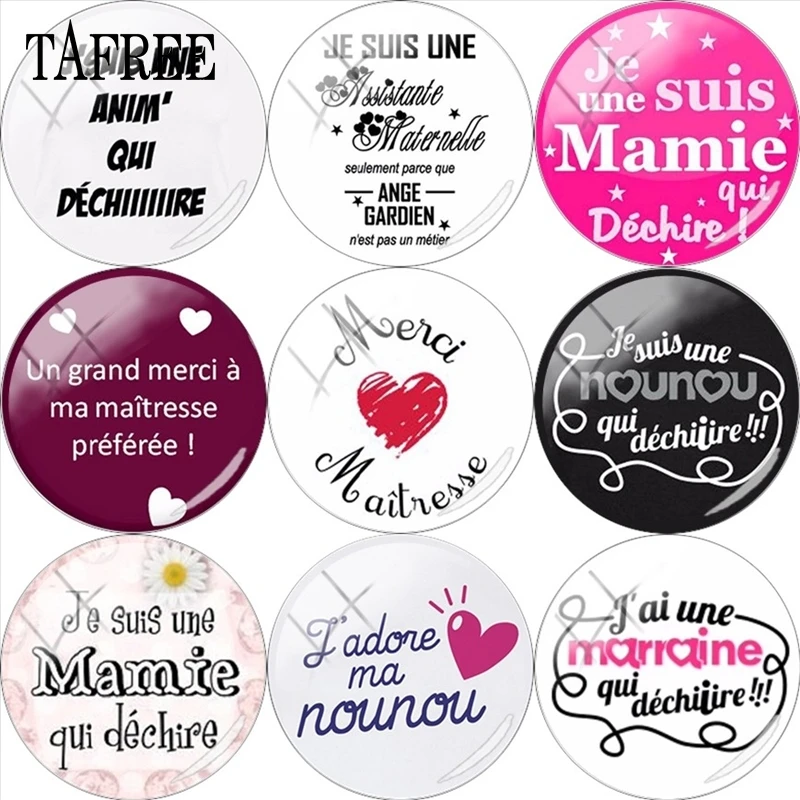 TAFREE French Je Suis une Mamie Qui Dechire 25mm DIY Glass Cabochon Dome Merci Maitresse Charms For Brooch Necklace
TAFREE French Je Suis une Mamie Qui Dechire 25mm DIY Glass Cabochon Dome Merci Maitresse Charms For Brooch Necklace