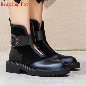 Krazing Pot 2020 genuine leather med heels round toe British school Western cowboy boots luxury riding rivets ankle boots L10 
Krazing Pot 2020 genuine leather med heels round toe British school Western cowboy boots luxury riding rivets ankle boots L10