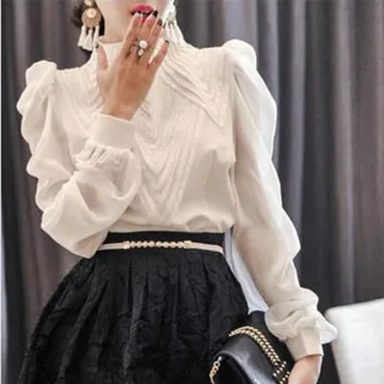 Elegant Stand Collar Lace Shirts Hook Flowers Slim Chiffon Blouses Long Lantern Sleeve OL Crop Tops Blusas Mujer 2018
Elegant Stand Collar Lace Shirts Hook Flowers Slim Chiffon Blouses Long Lantern Sleeve OL Crop Tops Blusas Mujer 2018