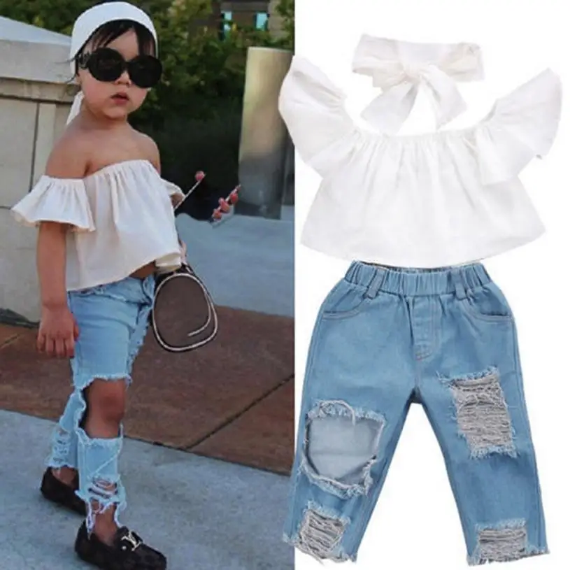2019 Fashion Spring 3Pcs Kids Baby Girls Off shoulder Crop Tops + Denim broken hole pants Jean Headband clothing set #Zer
2019 Fashion Spring 3Pcs Kids Baby Girls Off shoulder Crop Tops + Denim broken hole pants Jean Headband clothing set #Zer