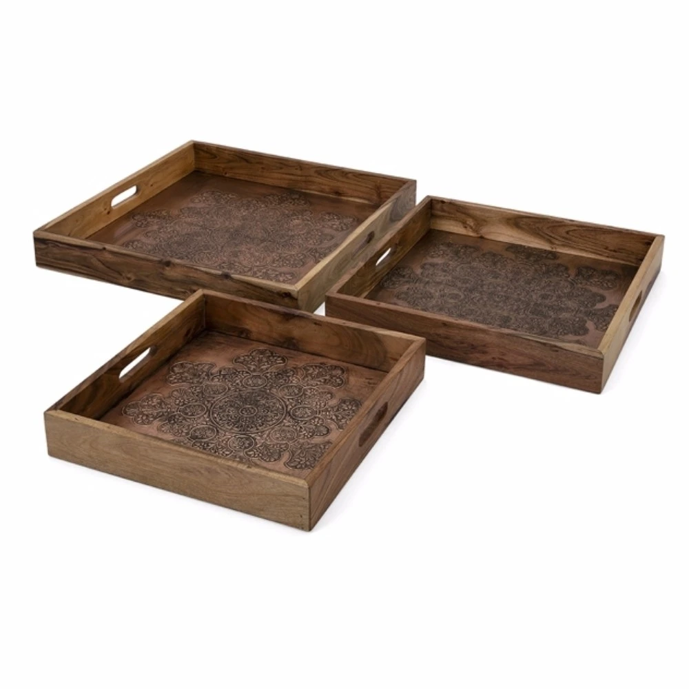 Cecilia Copper Embossed Decorative Trays - Set Of 3