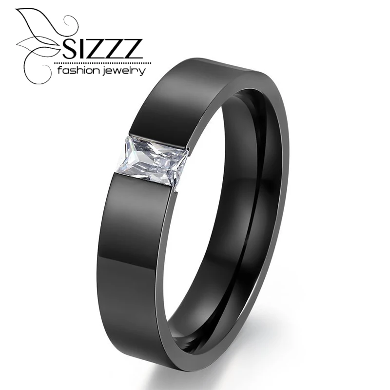 MOWEN Classic Stainless Steel Vintage Black Crystal Ring Band,Silver Black