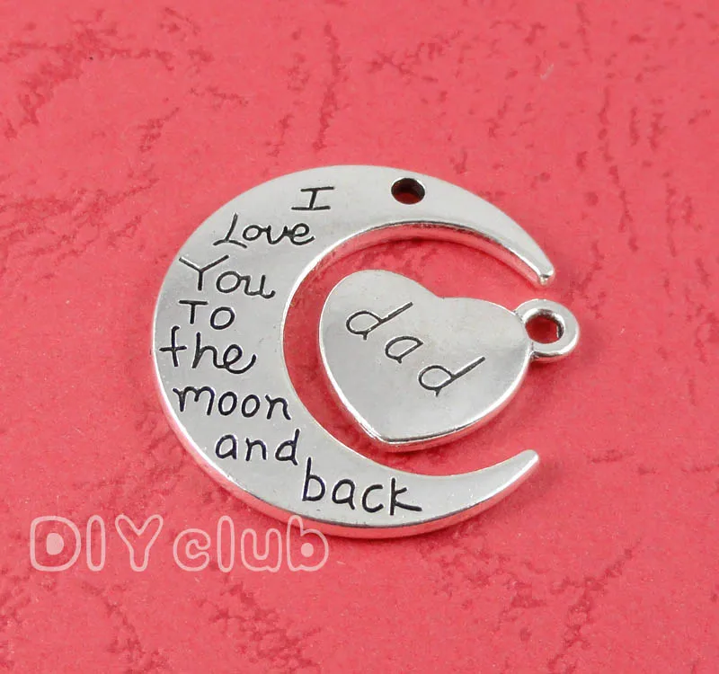 12sets-античное серебро/бронза I Love You To The Moon And Back Dad Подвески 29x27mm | Украшения и
