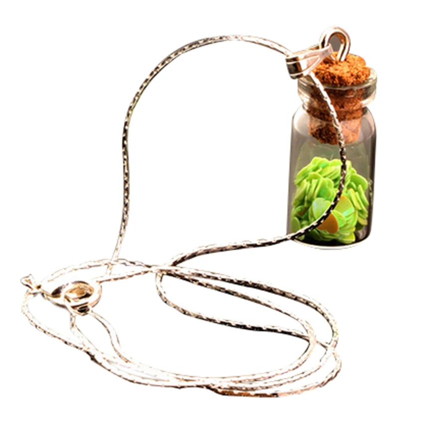 Ожерелье с подвеской в виде стеклянной бутылки красивая серебряная цепь