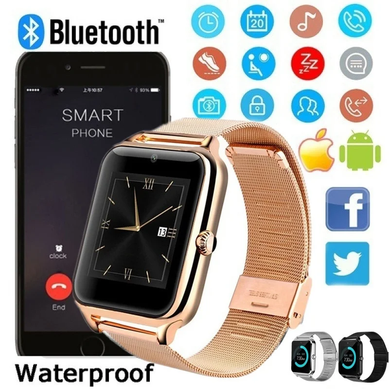 Умные часы металлические со слотом для Sim-карты Push-сообщение Bluetooth Android IOS Smartwatch |